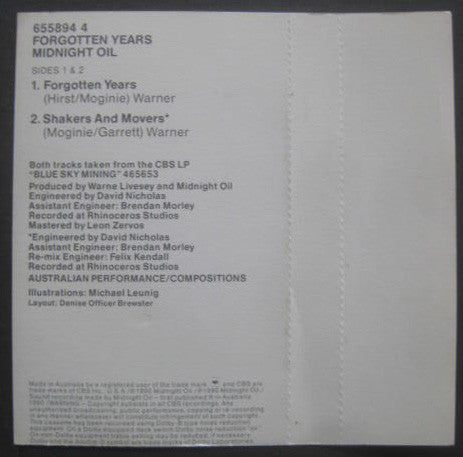 Midnight Oil : Forgotten Years (Cass, Single)