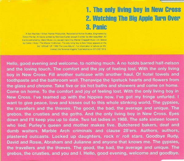 Carter The Unstoppable Sex Machine : The Only Living Boy In New Cross (CD, Single)