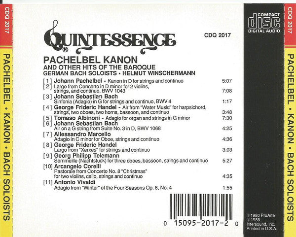 Pachelbel* - German Bach Soloists*, Helmut Winschermann : Kanon And Other Hits Of The Baroque (CD, Album, RE)