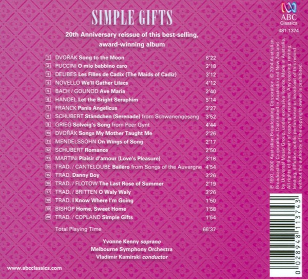 Yvonne Kenny, Melbourne Symphony Orchestra, Vladimir Kamirski* : Simple Gifts (CD, Album, Ltd, RE)
