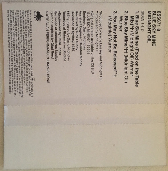 Midnight Oil : Blue Sky Mine (Food On The Table Mix) (Cass, Single, Tra)