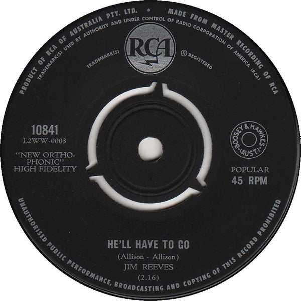 Jim Reeves : He'll Have To Go / In A Mansion Stands My Love (7", Single)