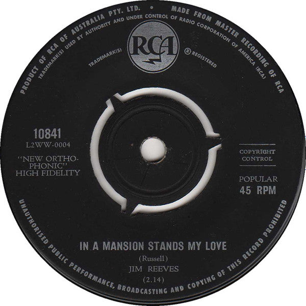 Jim Reeves : He'll Have To Go / In A Mansion Stands My Love (7", Single)