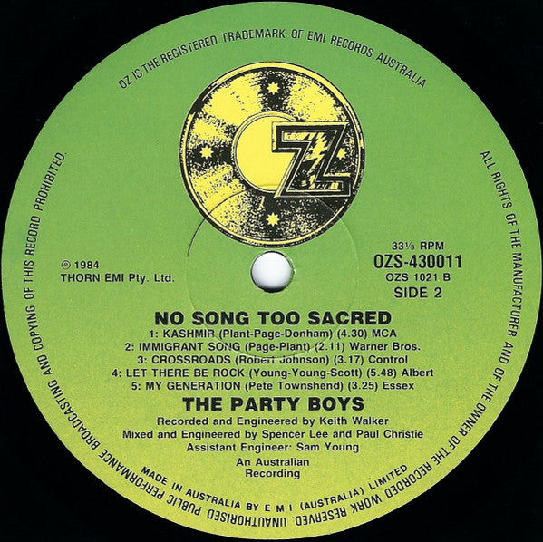 The Party Boys (3) : No Song Too Sacred (LP, Album)