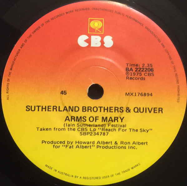 Sutherland Brothers & Quiver : Arms Of Mary (7", Single)