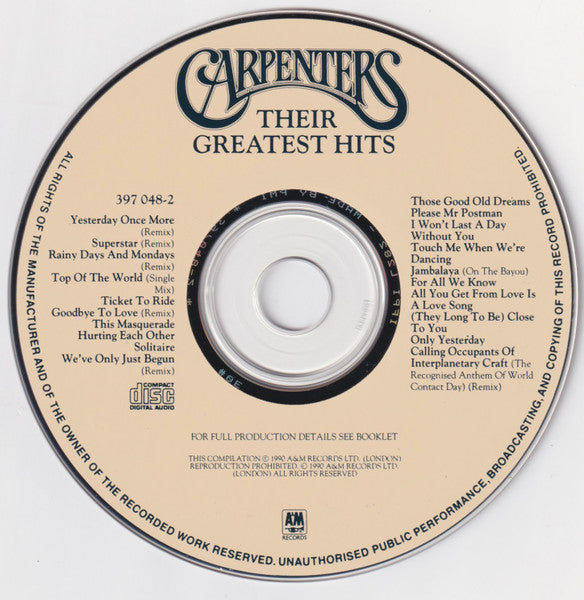 Carpenters : Their Greatest Hits (CD, Comp, RP)