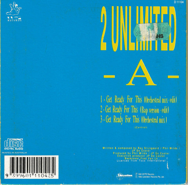 2 Unlimited : Get Ready For This (CD, Single, Car)