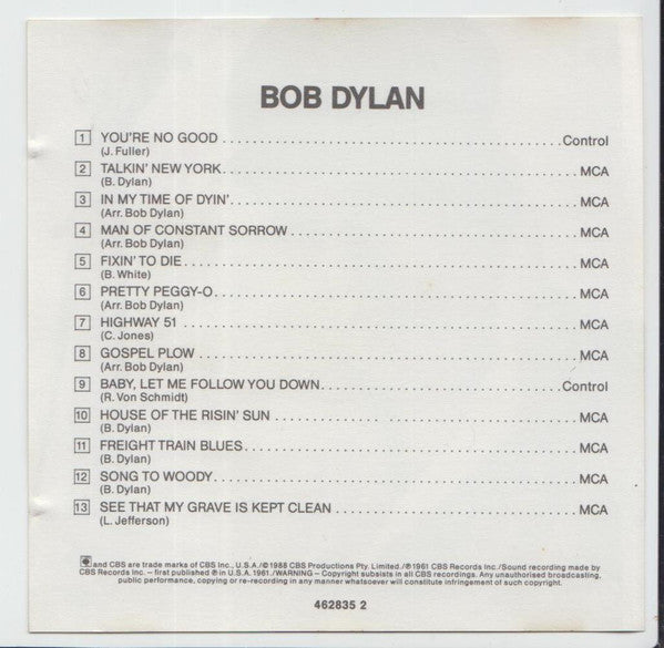 Bob Dylan : Bob Dylan (CD, Album, RE, Dis)