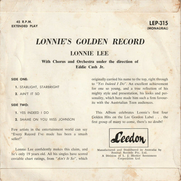 Lonnie Lee : Lonnie's Golden Record (7", EP)