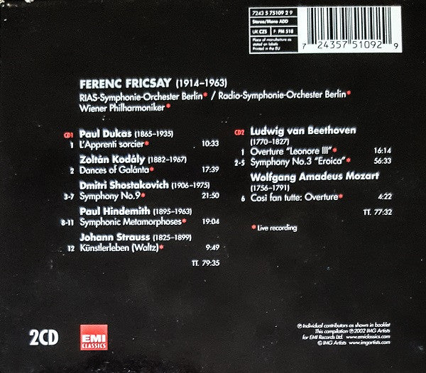 Ferenc Fricsay, Paul Dukas • Zoltán Kodály • Dmitri Shostakovich • Paul Hindemith • Johann Strauss Jr. • Ludwig van Beethoven • Wolfgang Amadeus Mozart : Great Conductors Of The 20th Century (2xCD, Comp, RM)