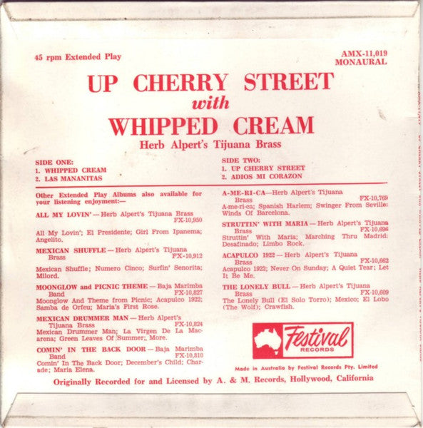 Herb Alpert & The Tijuana Brass : Up Cherry Street With Whipped Cream (7", EP, Mono)