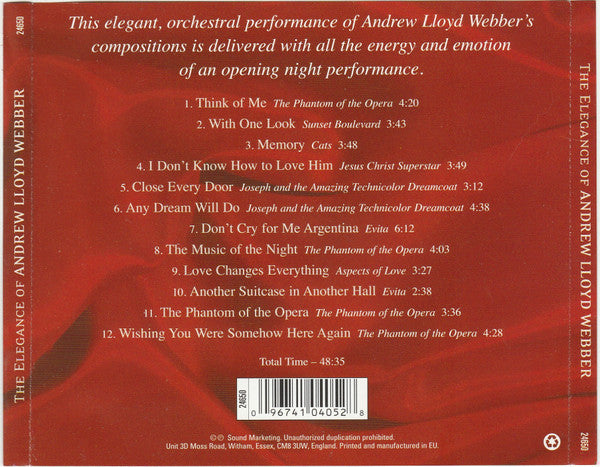 Billy Hutch (3) : The Elegance Of Andrew Lloyd Webber (CD, Album)