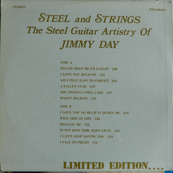 Jimmy Day : Steel & Strings The Steel Guitar Artistry Of Jimmy Day (LP, Album, RE, Lim)