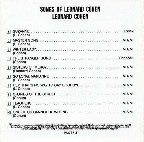 Leonard Cohen : Songs Of Leonard Cohen (CD, Album, RE)