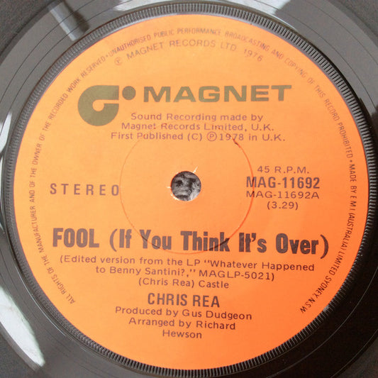 Chris Rea : Fool (If You Think It's Over) (7", Single)