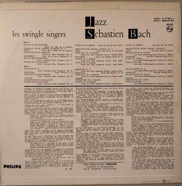 Les Swingle Singers : Jazz Sébastien Bach (LP, Album)