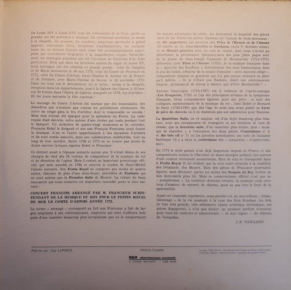 François Francœur : Symphonies Du Festin Royal (LP, RE)
