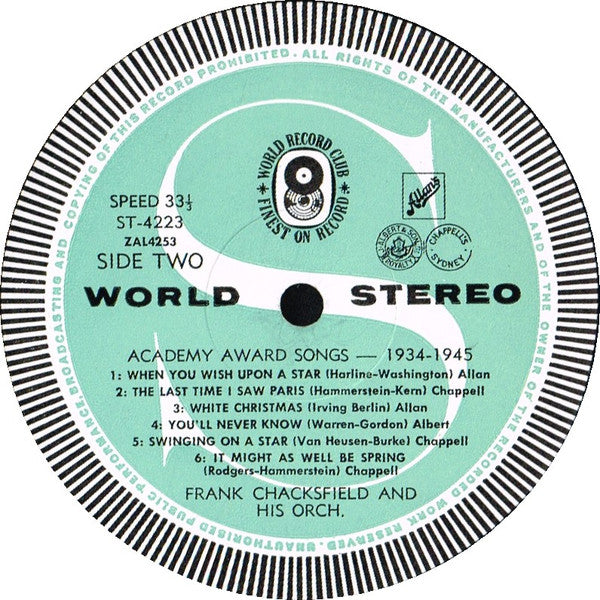 Frank Chacksfield And His Orchestra* : Academy Award Songs 1934 To 1945 (LP, Album, Club)