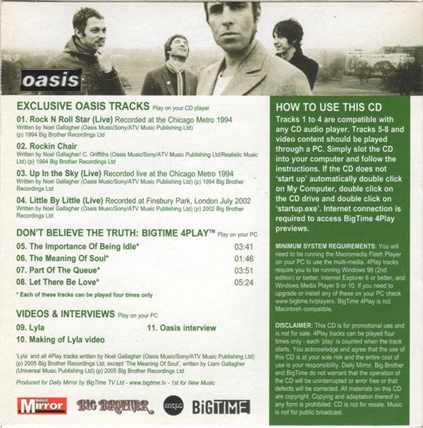 Oasis (2) : Don't Believe The Truth (CD, Enh, Promo, Smplr)