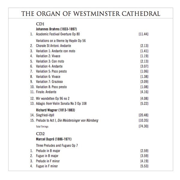 Robert Quinney Plays Brahms*, Wagner* & Dupré* : The Organ Of Westminster Cathedral (2xCD)