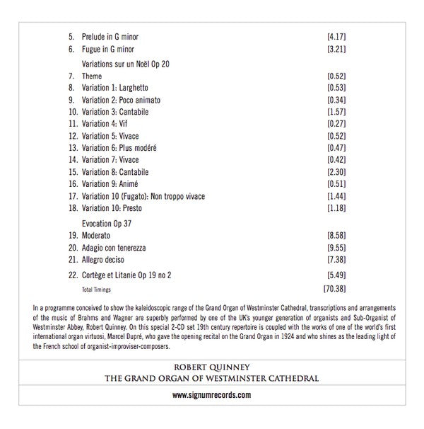 Robert Quinney Plays Brahms*, Wagner* & Dupré* : The Organ Of Westminster Cathedral (2xCD)