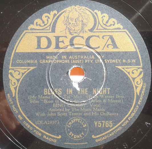 Bing Crosby : Blues In The Night / Moonlight Cocktail (Shellac, 10")