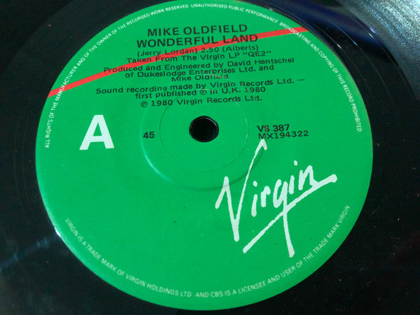 Mike Oldfield : Wonderful Land / Sheba (7", Single)