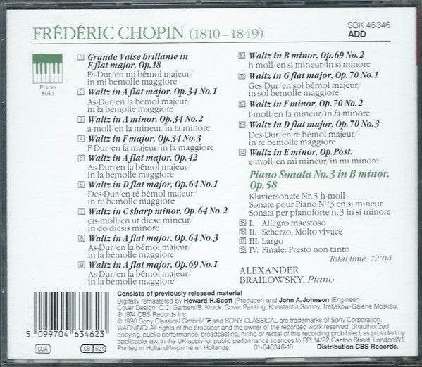 Chopin* | Alexander Brailowsky : 14 Waltzes • Piano Sonata No. 3 (CD, Comp)