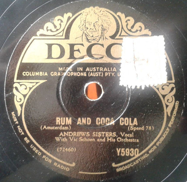 The Andrews Sisters With Vic Schoen And His Orchestra : One Meat Ball / Rum And Coca-Cola (Shellac, 10")