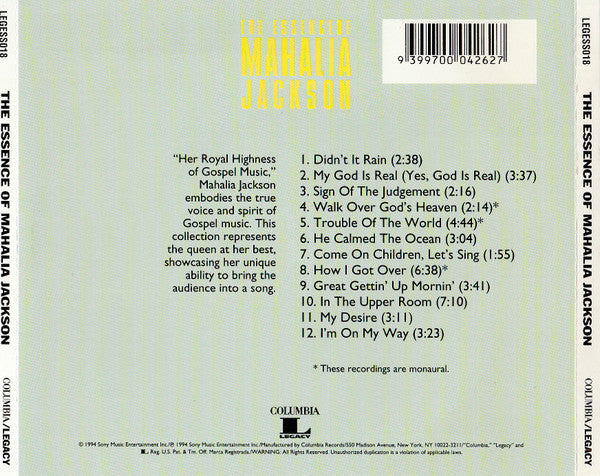 Mahalia Jackson : The Essence Of Mahalia Jackson (CD, Comp, Mono, RE, RM)