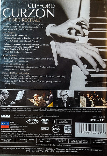 Clifford Curzon : The BBC Recitals (Hybrid, DVDplus, RM, NTSC + 2xCD, Comp)