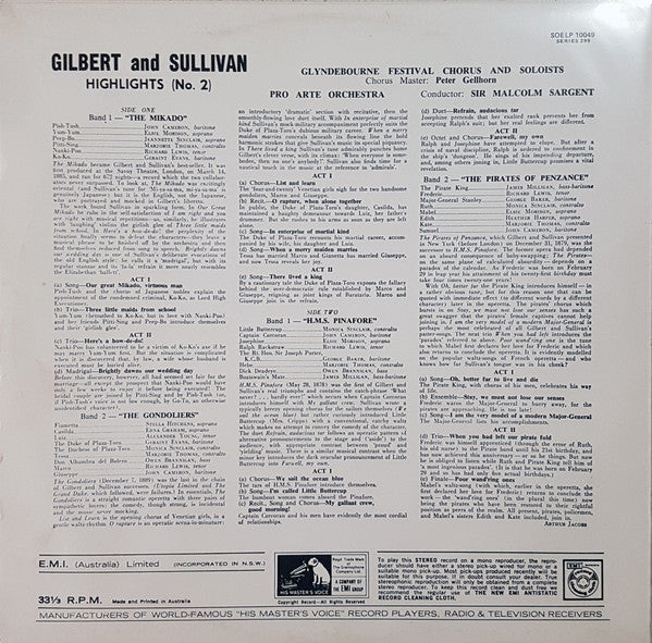 Gilbert & Sullivan, Glyndebourne Festival Chorus And Soloists*, Pro Arte Orchestra, Sir Malcolm Sargent : Gilbert & Sullivan Highlights No. 2 (LP, Comp)