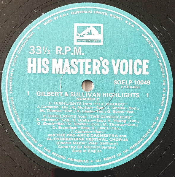 Gilbert & Sullivan, Glyndebourne Festival Chorus And Soloists*, Pro Arte Orchestra, Sir Malcolm Sargent : Gilbert & Sullivan Highlights No. 2 (LP, Comp)