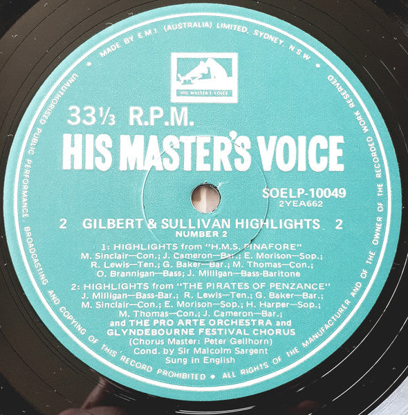 Gilbert & Sullivan, Glyndebourne Festival Chorus And Soloists*, Pro Arte Orchestra, Sir Malcolm Sargent : Gilbert & Sullivan Highlights No. 2 (LP, Comp)