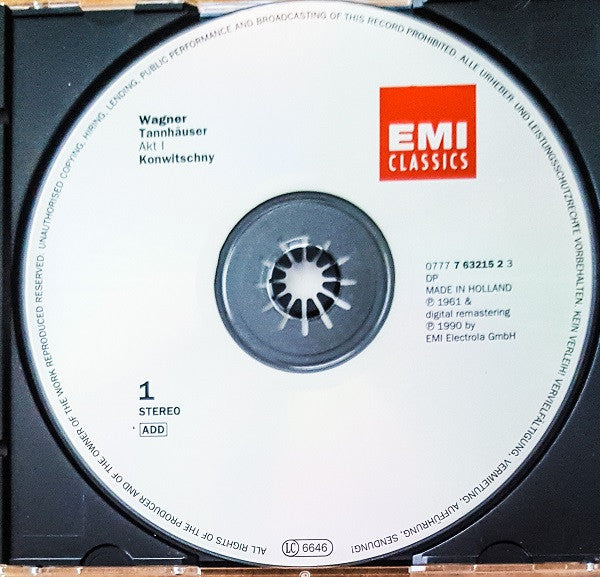 Richard Wagner, Hans Hopf · Elisabeth Grümmer · Dietrich Fischer-Dieskau · Marianne Schech · Gottlob Frick · Fritz Wunderlich · Chor Der Staatsoper Berlin  Und Das Orchester Der Staatsoper Berlin · Franz Konwitschny : Tannhäuser (3xCD, Album, RE, RM + Box, Sli)
