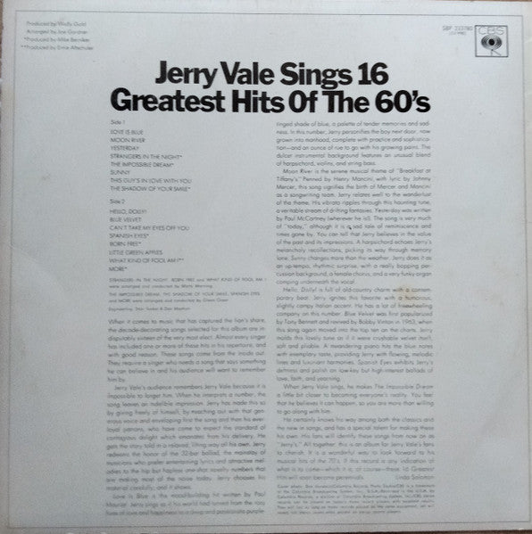 Jerry Vale : Sings 16 Greatest Hits Of The 60's (LP)