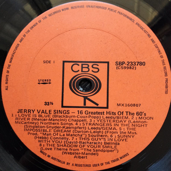Jerry Vale : Sings 16 Greatest Hits Of The 60's (LP)
