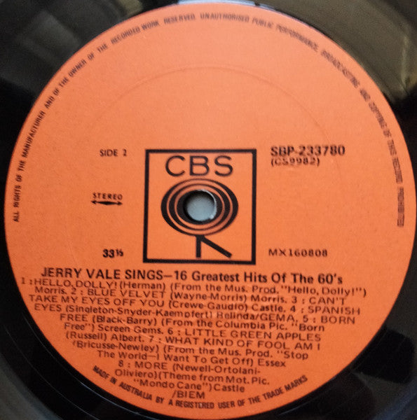 Jerry Vale : Sings 16 Greatest Hits Of The 60's (LP)