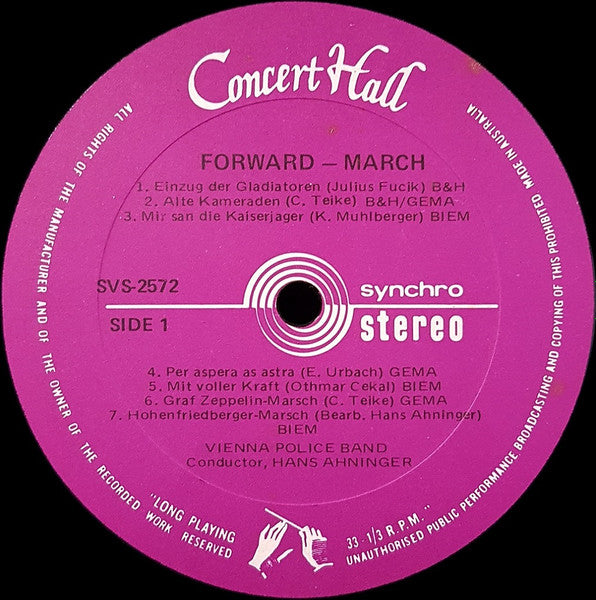 Vienna Police Band*, Hans Ahninger : Vorwärts Marsch (Forward - March) (LP)