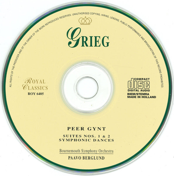 Grieg*, Bournemouth Symphony Orchestra, Paavo Berglund : Peer Gynt Suites Nos. 1 & 2 / Symphonic Dances (CD)
