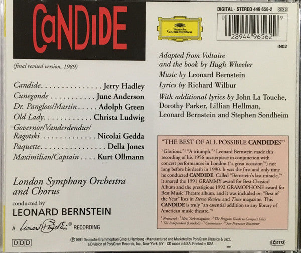 Bernstein* Conducts Jerry Hadley, June Anderson, Adolph Green, Christa Ludwig, Nicolai Gedda : Candide  (2xCD, Album, RE)