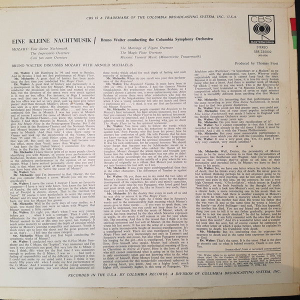 Bruno Walter, The Columbia Symphony Orchestra* : Eine Kleine Nachtmusik (LP, Album)