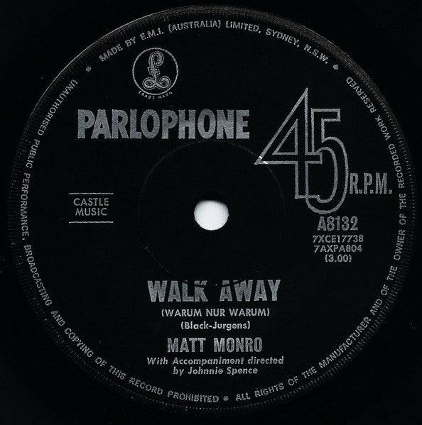 Matt Monro : Walk Away (7", Single)