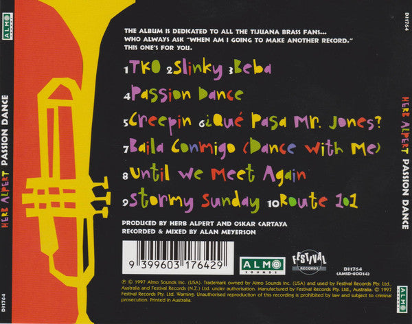 Herb Alpert : Passion Dance (CD, Album)