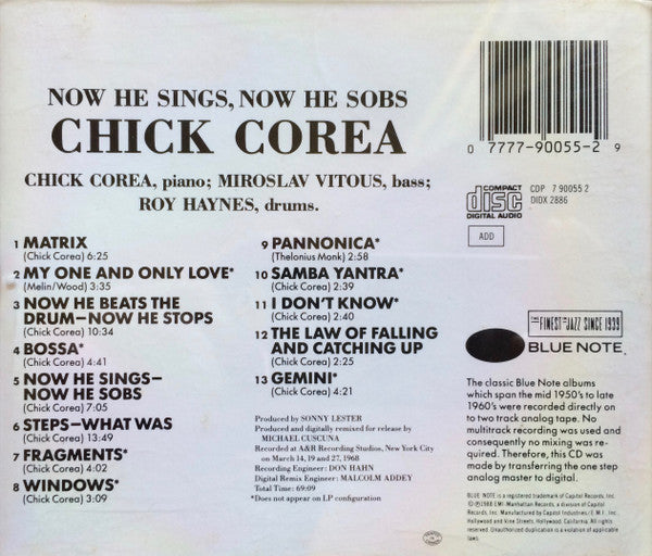 Chick Corea : Now He Sings, Now He Sobs (CD, Album, RE)