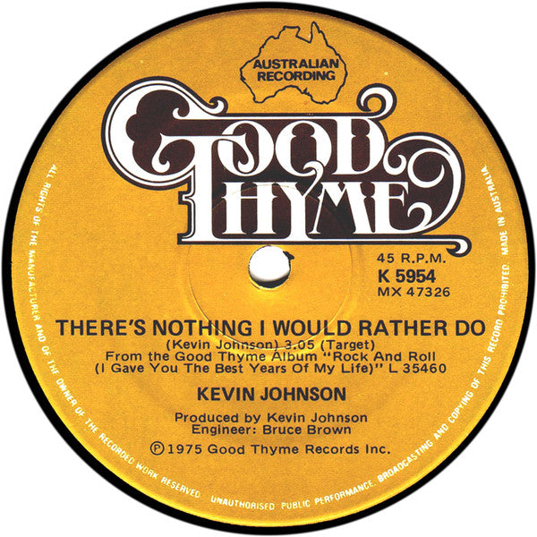 Kevin Johnson (5) : Rock And Roll (I Gave You The Best Years Of My Life) (7", Single)