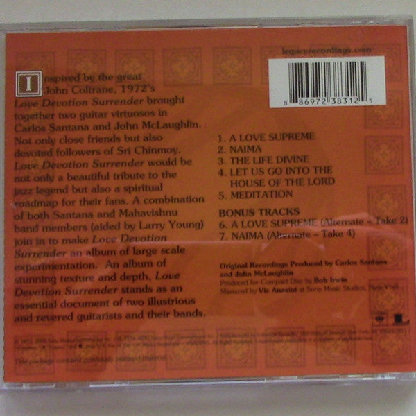 Carlos Santana & Mahavishnu John McLaughlin* : Love Devotion Surrender (CD, Album, RM)