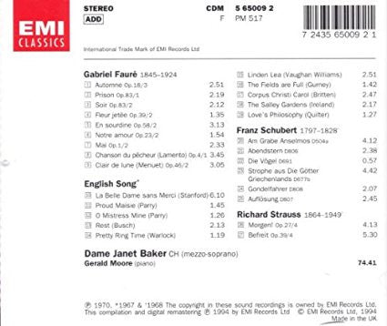 Janet Baker : Sings Fauré • Schubert & Strauss • English Song (CD, Comp)