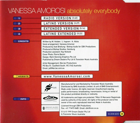 Vanessa Amorosi : Absolutely Everybody (CD, Single)