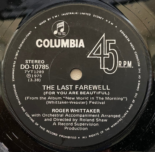 Roger Whittaker : The Last Farewell (For You Are Beautiful) (7", Single)